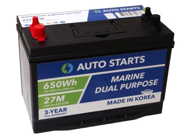 AUTO STARTS MARINE DUAL PURPOSE BATTERY 27M 650Wh 12V 95Ah (c20) 690A (EN) 303x172x200/223 1/1 EAN47