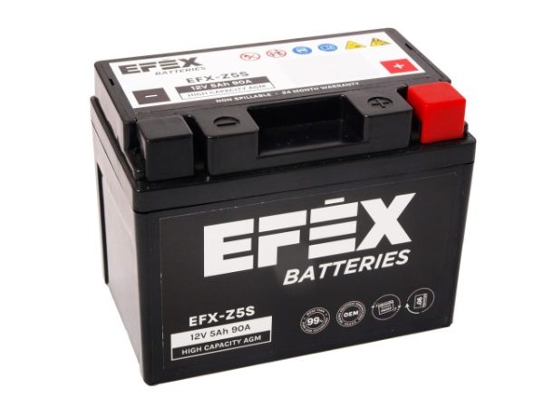 113 X 70 X 85, - +, EFEX HIGH CAPACITY AGM 12V 5AH 90A EFX-Z5S YTZ5-S EAN4751039330649
