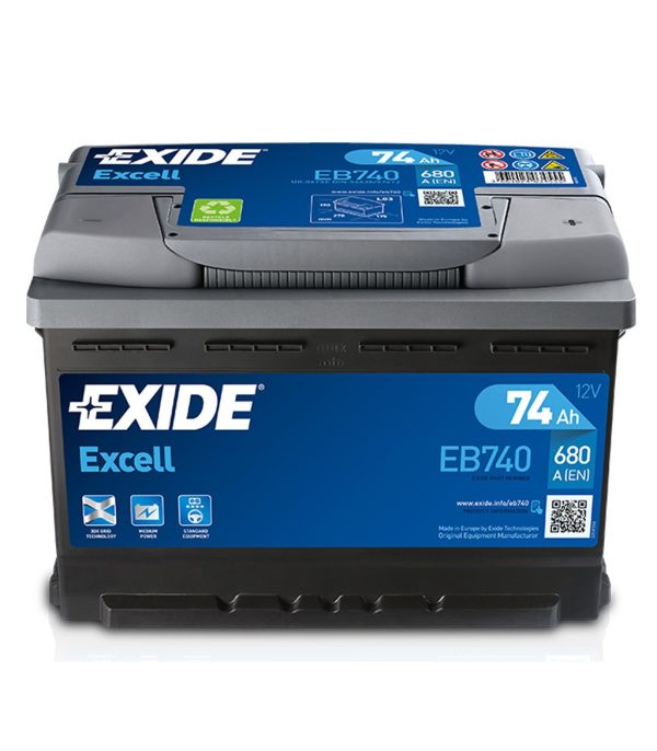 EXIDE EXCELL EB740 12V 74Ah 680A(EN) 278x175x190 0/1 EAN3661024034555