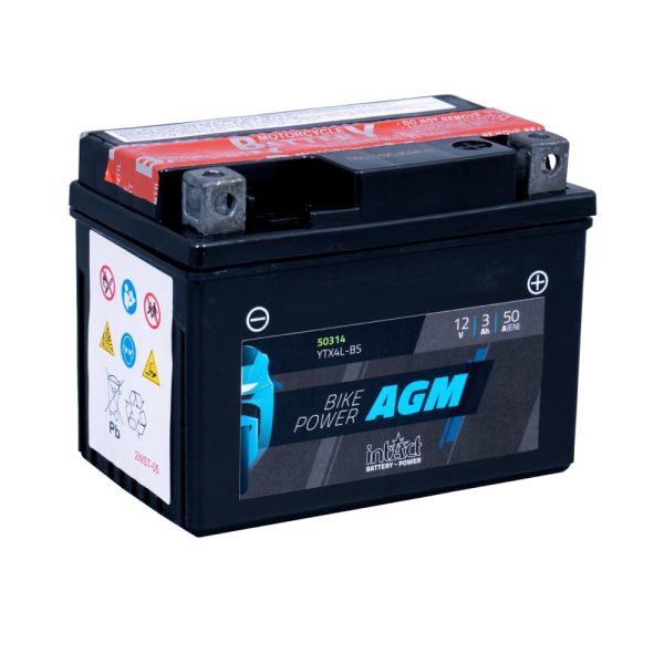 113 x 70 x 85 - + Intact Bike Power AGM 12V 3Ah(c20) 50A(EN) CTX4L-BS LI-01 LI-08 GEL12-4L-BS EAN425