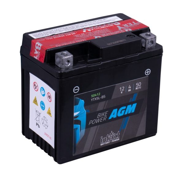 113 x 70 x 105 - + Intact Bike Power AGM 12V 4Ah(c20) 50A(EN) CTX5L-BS GEL12-5L-BS LI-01 LI-08 EAN42