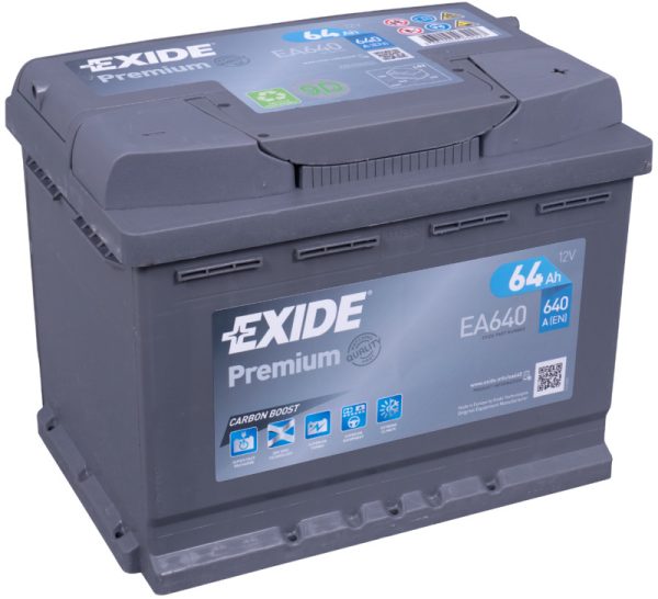 EXIDE PREMIUM EA640 12V 64Ah 640A(EN) 242x175x190 0/1 EAN3661024034227