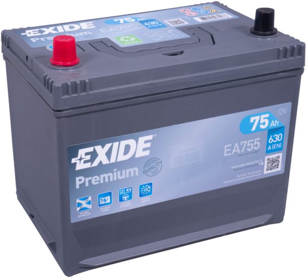 EXIDE PREMIUM EA755 12V 75Ah 630A(EN) 270x173x222 1/1 EAN3661024034173