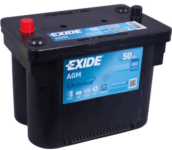 EXIDE AGM Orbital Starter EK508 12V 50Ah (c20) 800A(EN) 260x173x206 9/1 EAN3661024036481