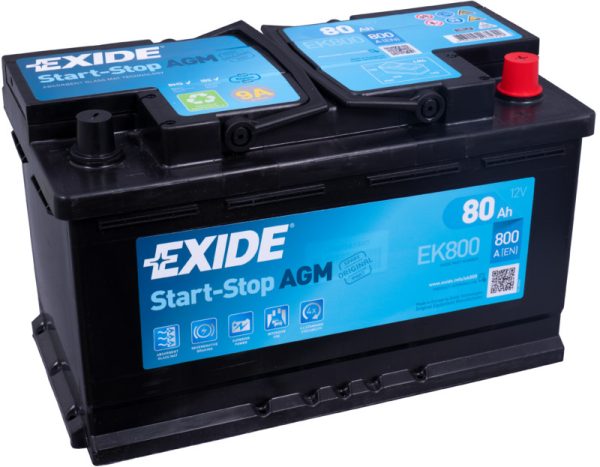 EXIDE START-STOP AGM EK800 12V 80Ah 800A(EN) 315x175x190 0/1 EAN3661024035729