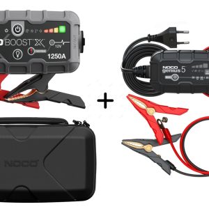 Komplekts NOCO GBX45 Boost X 1250A Jump Starter starta palīgiekārta + NOCO GBC101 iekārtas GBX45 aizsargsoma + NOCO GENIUS5 5A 6V/12V akumulatoru lādētājs