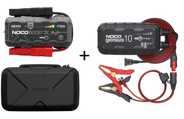 Komplekts NOCO GBX55 Boost X 1750A Jump Starter starta palīgiekārta + NOCO GBC102 iekārtas GBX55 aizsargsoma +NOCO GENIUS10 10A 6V/12V akumulatoru lādētājs