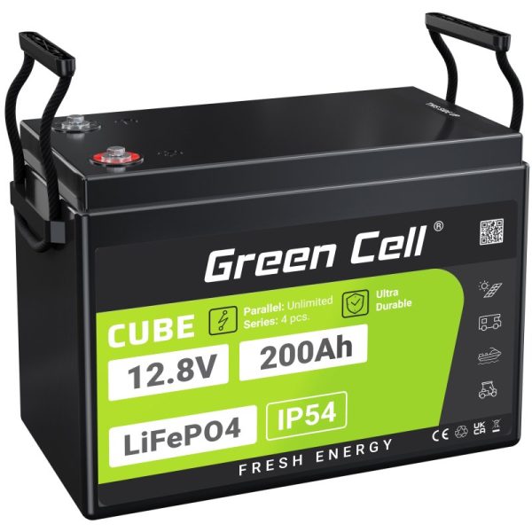 Dziļās izlādes akumulators  Green Cell CUBE LiFePO4 200Ah 12,8V 2000Wh, 350x195x250