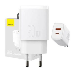 USB ātrais lādētājs 20W USB + USB-C QC3.0 PD3.0, balts